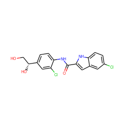 O=C(Nc1ccc([C@H](O)CO)cc1Cl)c1cc2cc(Cl)ccc2[nH]1 ZINC000040430444