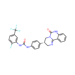 O=C(Nc1ccc([C@H]2CN=C3c4ccccc4NC(=O)N3C2)cc1)Nc1cc(C(F)(F)F)ccc1F ZINC000206955006