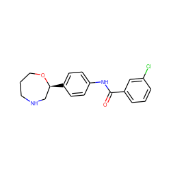 O=C(Nc1ccc([C@H]2CNCCCO2)cc1)c1cccc(Cl)c1 ZINC000117714080