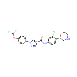 O=C(Nc1ccc([C@H]2CNCCO2)c(Cl)c1)c1cnn(-c2ccc(OC(F)F)cc2)c1 ZINC000149875359