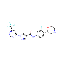 O=C(Nc1ccc([C@H]2CNCCO2)c(F)c1)c1cnn(-c2cc(C(F)(F)F)ncn2)c1 ZINC000149862246