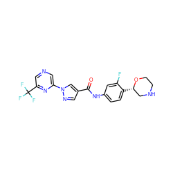 O=C(Nc1ccc([C@H]2CNCCO2)c(F)c1)c1cnn(-c2cncc(C(F)(F)F)n2)c1 ZINC000149869552