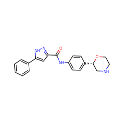 O=C(Nc1ccc([C@H]2CNCCO2)cc1)c1cc(-c2ccccc2)[nH]n1 ZINC000150214893