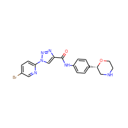 O=C(Nc1ccc([C@H]2CNCCO2)cc1)c1cn(-c2ccc(Br)cn2)nn1 ZINC000146976932