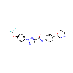 O=C(Nc1ccc([C@H]2CNCCO2)cc1)c1cnn(-c2ccc(OC(F)F)cc2)n1 ZINC000146997827