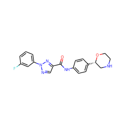 O=C(Nc1ccc([C@H]2CNCCO2)cc1)c1cnn(-c2cccc(F)c2)n1 ZINC000146984026