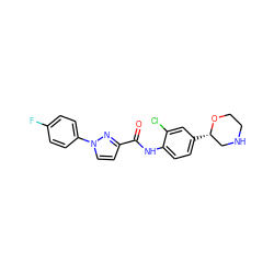 O=C(Nc1ccc([C@H]2CNCCO2)cc1Cl)c1ccn(-c2ccc(F)cc2)n1 ZINC000149893822