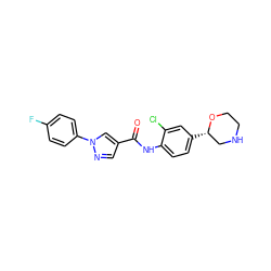 O=C(Nc1ccc([C@H]2CNCCO2)cc1Cl)c1cnn(-c2ccc(F)cc2)c1 ZINC000149885261