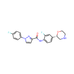 O=C(Nc1ccc([C@H]2CNCCO2)cc1F)c1ccn(-c2ccc(F)cc2)n1 ZINC000143206950