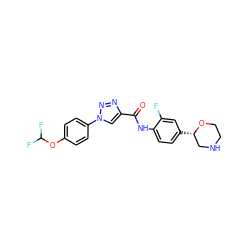 O=C(Nc1ccc([C@H]2CNCCO2)cc1F)c1cn(-c2ccc(OC(F)F)cc2)nn1 ZINC000149876700