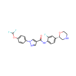 O=C(Nc1ccc([C@H]2CNCCO2)cc1F)c1cnn(-c2ccc(OC(F)F)cc2)c1 ZINC000149879126