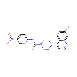 O=C(Nc1ccc([N+](=O)[O-])cc1)N1CCN(c2ccnc3cc(Cl)ccc23)CC1 ZINC001772604606