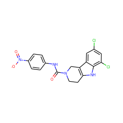 O=C(Nc1ccc([N+](=O)[O-])cc1)N1CCc2[nH]c3c(Cl)cc(Cl)cc3c2C1 ZINC000063539677