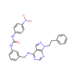 O=C(Nc1ccc([N+](=O)[O-])cc1)Nc1cccc(CNc2ncnc3c2cnn3CCc2ccccc2)c1 ZINC000103253451