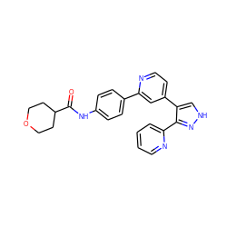 O=C(Nc1ccc(-c2cc(-c3c[nH]nc3-c3ccccn3)ccn2)cc1)C1CCOCC1 ZINC000013684492