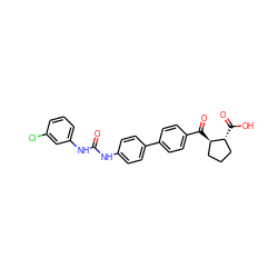 O=C(Nc1ccc(-c2ccc(C(=O)[C@@H]3CCC[C@H]3C(=O)O)cc2)cc1)Nc1cccc(Cl)c1 ZINC000014974405