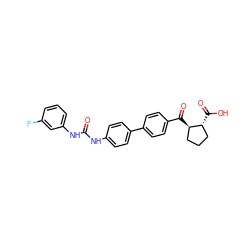 O=C(Nc1ccc(-c2ccc(C(=O)[C@@H]3CCC[C@H]3C(=O)O)cc2)cc1)Nc1cccc(F)c1 ZINC000014974402