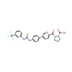 O=C(Nc1ccc(-c2ccc(C(=O)N3CCC[C@H]3C(=O)O)nc2)cc1)Nc1cccc(C(F)(F)F)c1 ZINC000204939941