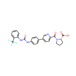 O=C(Nc1ccc(-c2ccc(C(=O)N3CCC[C@H]3C(=O)O)nc2)cc1)Nc1ccccc1C(F)(F)F ZINC000205064663