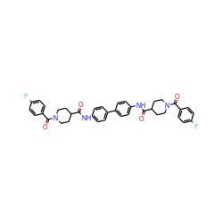 O=C(Nc1ccc(-c2ccc(NC(=O)C3CCN(C(=O)c4ccc(F)cc4)CC3)cc2)cc1)C1CCN(C(=O)c2ccc(F)cc2)CC1 ZINC000169312951