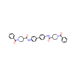 O=C(Nc1ccc(-c2ccc(NC(=O)C3CCN(C(=O)c4ccccc4)CC3)cc2)cc1)C1CCN(C(=O)c2ccccc2)CC1 ZINC000169312952