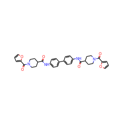 O=C(Nc1ccc(-c2ccc(NC(=O)C3CCN(C(=O)c4ccco4)CC3)cc2)cc1)C1CCN(C(=O)c2ccco2)CC1 ZINC000169312953