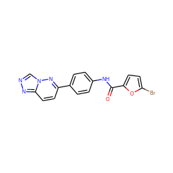 O=C(Nc1ccc(-c2ccc3nncn3n2)cc1)c1ccc(Br)o1 ZINC000004377133