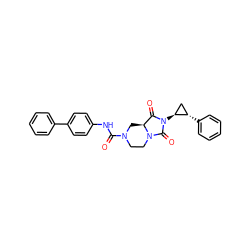 O=C(Nc1ccc(-c2ccccc2)cc1)N1CCN2C(=O)N([C@H]3C[C@@H]3c3ccccc3)C(=O)[C@@H]2C1 ZINC000072176936