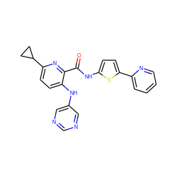 O=C(Nc1ccc(-c2ccccn2)s1)c1nc(C2CC2)ccc1Nc1cncnc1 ZINC000096167419