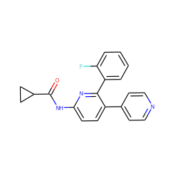 O=C(Nc1ccc(-c2ccncc2)c(-c2ccccc2F)n1)C1CC1 ZINC000049090029