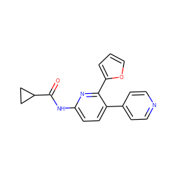 O=C(Nc1ccc(-c2ccncc2)c(-c2ccco2)n1)C1CC1 ZINC000049047658