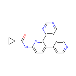 O=C(Nc1ccc(-c2ccncc2)c(-c2ccncn2)n1)C1CC1 ZINC000049090028