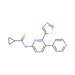 O=C(Nc1ccc(-c2ccncc2)c(-c2cncs2)n1)C1CC1 ZINC000049045415