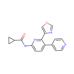 O=C(Nc1ccc(-c2ccncc2)c(-c2cocn2)n1)C1CC1 ZINC000049032621