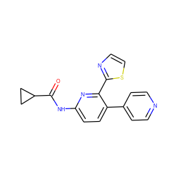 O=C(Nc1ccc(-c2ccncc2)c(-c2nccs2)n1)C1CC1 ZINC000049034541