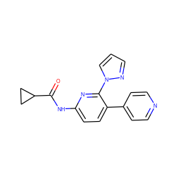 O=C(Nc1ccc(-c2ccncc2)c(-n2cccn2)n1)C1CC1 ZINC000049032755