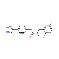 O=C(Nc1ccc(-c2cn[nH]c2)cc1)[C@H]1COc2ccc(F)cc2C1 ZINC000040914335