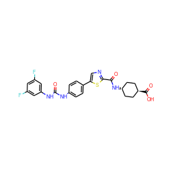 O=C(Nc1ccc(-c2cnc(C(=O)N[C@H]3CC[C@H](C(=O)O)CC3)s2)cc1)Nc1cc(F)cc(F)c1 ZINC000261079160