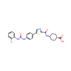 O=C(Nc1ccc(-c2cnc(C(=O)N[C@H]3CC[C@H](C(=O)O)CC3)s2)cc1)Nc1ccccc1Cl ZINC000261129174