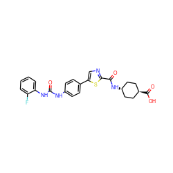 O=C(Nc1ccc(-c2cnc(C(=O)N[C@H]3CC[C@H](C(=O)O)CC3)s2)cc1)Nc1ccccc1F ZINC000261078095