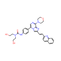 O=C(Nc1ccc(-c2cnc(N3CCOCC3)c3nc(/C=C/c4ccc5ccccc5n4)cn23)cc1)N(CCO)CCO ZINC000222027630