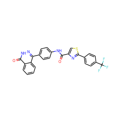 O=C(Nc1ccc(-c2n[nH]c(=O)c3ccccc23)cc1)c1csc(-c2ccc(C(F)(F)F)cc2)n1 ZINC001772597744