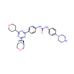 O=C(Nc1ccc(-c2nc(C3CCOCC3)nc(N3[C@H]4CC[C@H]3COC4)n2)cc1)Nc1ccc(N2CCNCC2)cc1 ZINC000101335949