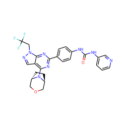 O=C(Nc1ccc(-c2nc(N3[C@H]4CC[C@H]3COC4)c3cnn(CC(F)(F)F)c3n2)cc1)Nc1cccnc1 ZINC000100093764