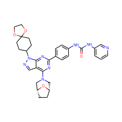 O=C(Nc1ccc(-c2nc(N3C[C@@H]4CC[C@H](C3)O4)c3cnn(C4CCC5(CC4)OCCO5)c3n2)cc1)Nc1cccnc1 ZINC000049762847