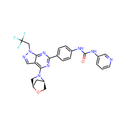 O=C(Nc1ccc(-c2nc(N3C[C@H]4C[C@@H]3CO4)c3cnn(CC(F)(F)F)c3n2)cc1)Nc1cccnc1 ZINC000045289420