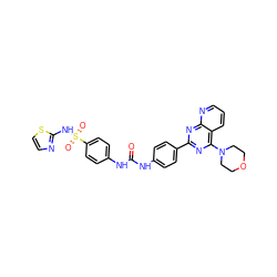 O=C(Nc1ccc(-c2nc(N3CCOCC3)c3cccnc3n2)cc1)Nc1ccc(S(=O)(=O)Nc2nccs2)cc1 ZINC001772586198