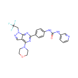 O=C(Nc1ccc(-c2nc(N3CCOCC3)c3cnn(CC(F)(F)F)c3n2)cc1)Nc1cccnc1 ZINC000043197973