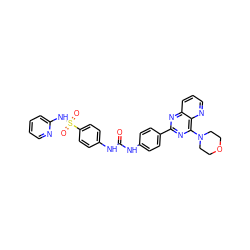 O=C(Nc1ccc(-c2nc(N3CCOCC3)c3ncccc3n2)cc1)Nc1ccc(S(=O)(=O)Nc2ccccn2)cc1 ZINC001772576996