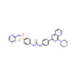 O=C(Nc1ccc(-c2nc(N3CCOCC3)c3ncccc3n2)cc1)Nc1ccc(S(=O)(=O)Nc2ncccn2)cc1 ZINC001772626921